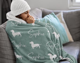 Personalized Dachshund Blanket with Name – Custom Doxie Dog Blanket, Gift for Dachshund Lovers