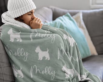 Personalized Scottish Terrier Blanket – Custom Dog Name Blanket for Scottie Lovers, Cozy Gift for Dog Mom or Pet Owner