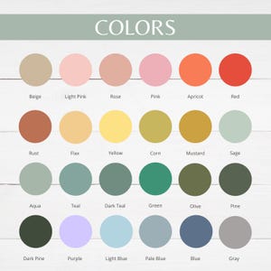 Pu&ograve; includere: Una tabella di colori con la parola "COLORS" in alto. Il grafico mostra 24 campioni di colore in una variet&agrave; di tonalit&agrave;, tra cui beige, rosa, giallo, verde e blu. Ogni colore &egrave; etichettato con il suo nome.