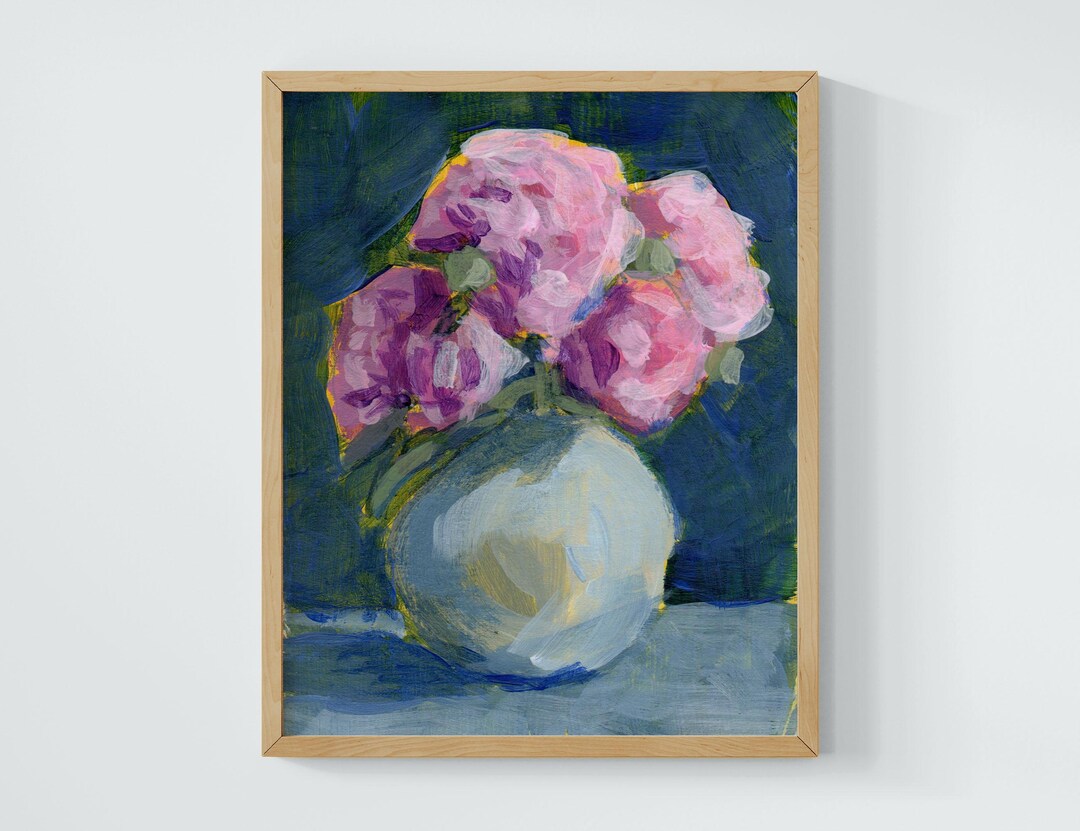 Pink Bouquet Floral Wall Art Print – Botanical Vase Painting ...