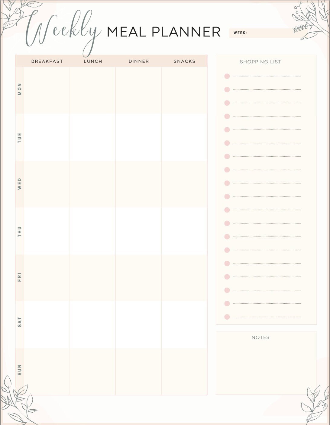 Printable Meal Planner - Weekly Menu Planner With Grocery List - Etsy