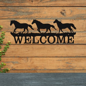 Cavalos correndo sinal de boas-vindas Arquivos Dxf Svg / arquivos de corte de plasma cnc / arquivos dxf de laser de boas-vindas / arquivos de corte de cavalo / arquivos de corte a laser / corte pronto