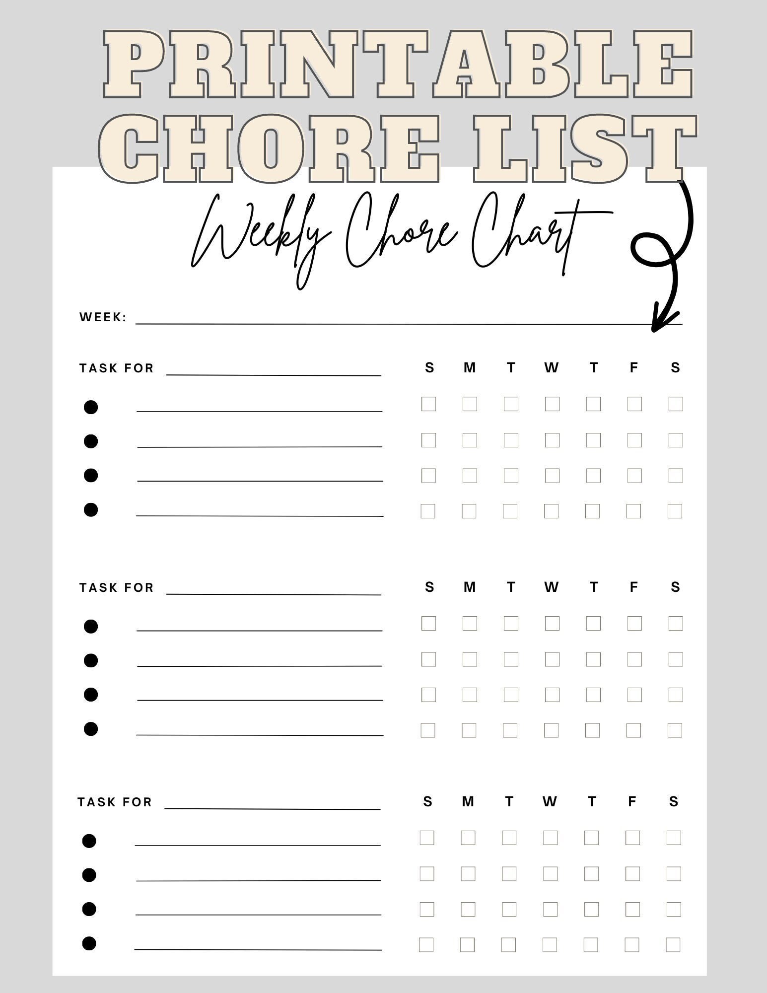 Printable Chore List Etsy Printable Chore List Etsy