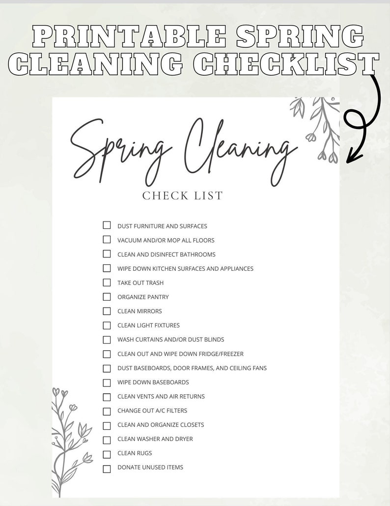 Printable Cleaning Checklist Etsy
