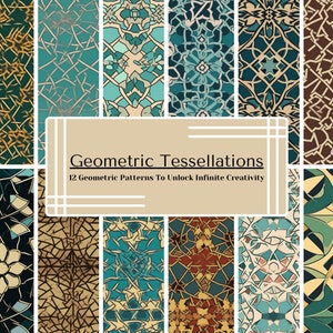 Geometric Tessellations: 12 Seamless Digital Patterns | PNG | Ideal for Scrapbooking, DIY Projects, Planner Stickers & More