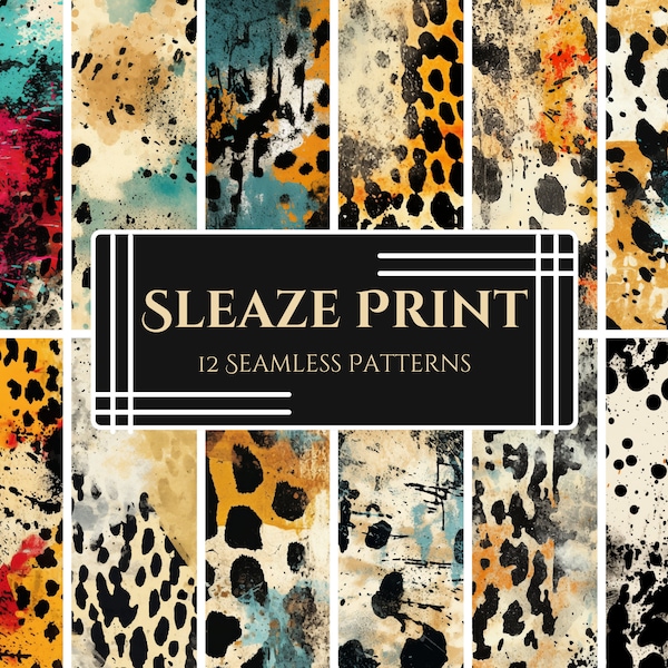 Indie Sleaze Leopard Grunge Pattern Pack, Distressed Texture Digital Paper, Edgy Raw Detailed Backgrounds for Fashion & Decor, SVG PNG