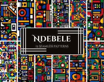 Naadloos Ndebele-patroonpakket: Afrikaanse geometrische ontwerpen (PNG-indeling)