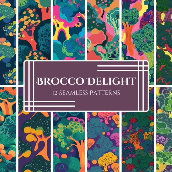 BroccoDelight - 12 Abstract Broccoli Seamless Patterns - Minimalist Digital Designs - DIY Projects, Home Decor, Crafts - Instant Download