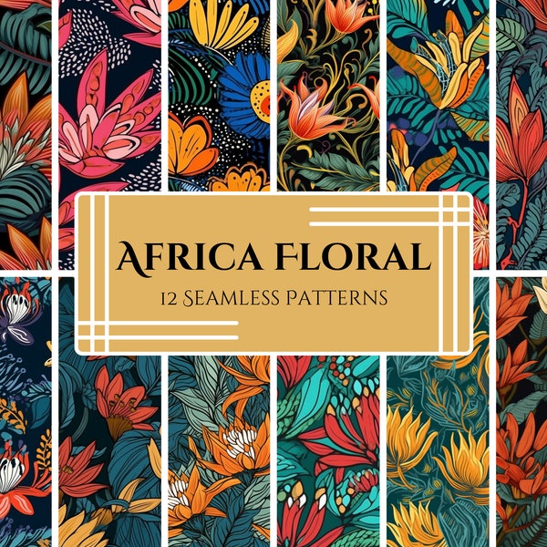 African Floral Pattern Pack - 12 Vibrant PNG & SVG Digital Papers - Afrocentric Designs for Crafts and Scrapbooking