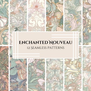 Enchanted Nouveau - 12 Whimsical Art Nouveau Botanical Patterns - Digital Download for Scrapbooking, DIY Projects and more | PNG Format
