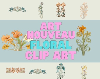 Art nouveau bloemen clipart: vintage botanische png-elementen (commercieel gebruik)