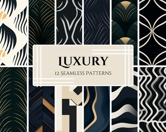 Gouden marineblauw en zwart-wit patroonpakket: minimalistische texturen (digitale download)