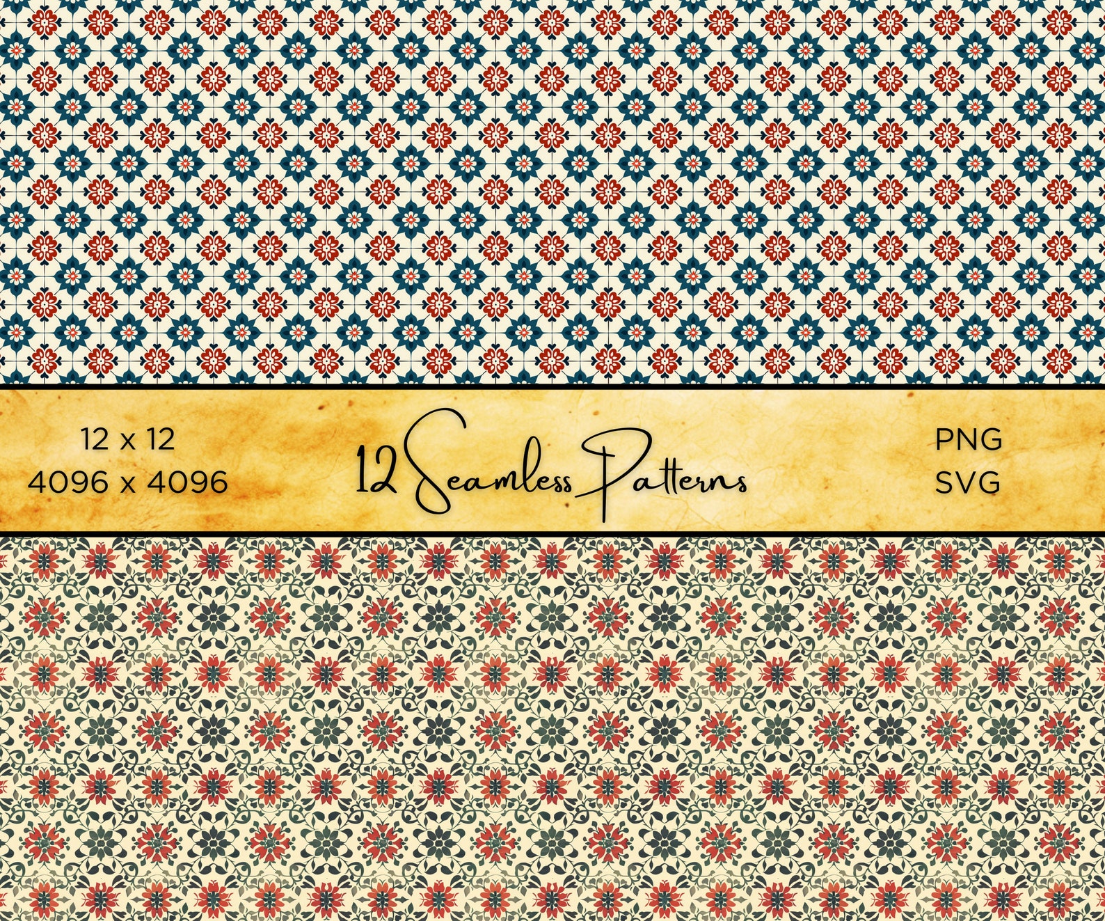 Andalusian Tile Pattern Pack: Floral & Arabic Motifs (PNG) - Etsy