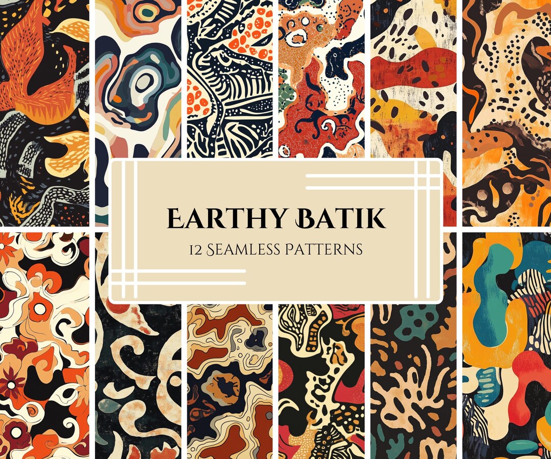 Earthy Batik Seamless Patterns: Retro 70s Boho Prints (PNG Digital ...