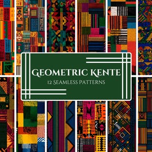 Geometric Kente Digital Paper Pack – 12 African Kente Patterns, Vibrant Mudcloth Tribal Prints, Bold Afrocentric Geometric Backgrounds, PNG