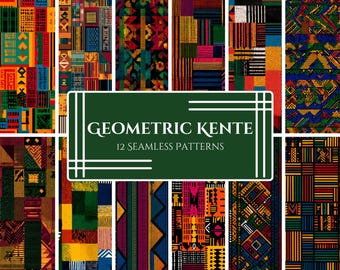 Kente Digital Paper Pack: 12 Afrikaanse modderpatronen (PNG-download)