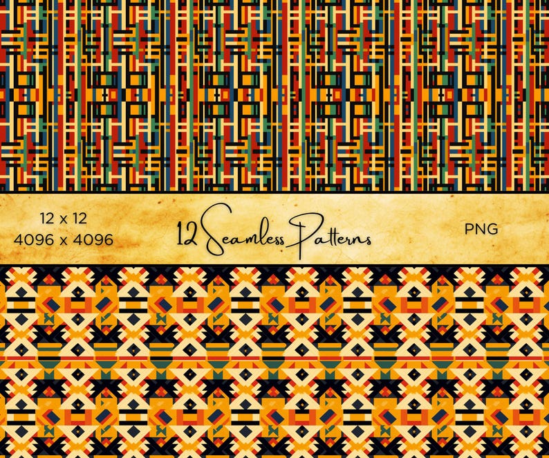 Ankara-inspired African Digital Paper: 12 Geometric PNG Patterns ...
