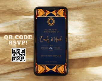 Trouwfeest Ankara: West-Afrikaanse smartphone-uitnodiging met QR-code (canvasjabloon)