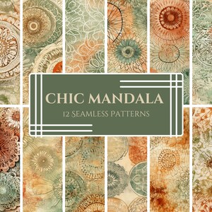 Boho-Chic Mandala Digital Patterns Pack - 12 einzigartige erd getönte Designs in PNG & SVG - Grunge Texture Mandala Art für Handwerk und Design