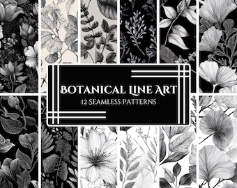 Pakket met botanische lijntekeningen: naadloze png-bloemenmotieven