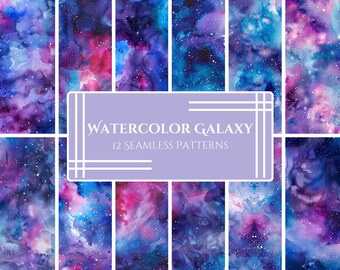 水彩画の銀河パターン：夢のような宇宙デジタルペーパー（PNG） - Etsy