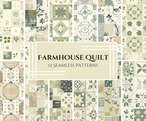 Farmhouse Quilt Pattern Pack: Rustic Botanical & Geometric Designs (PNG)