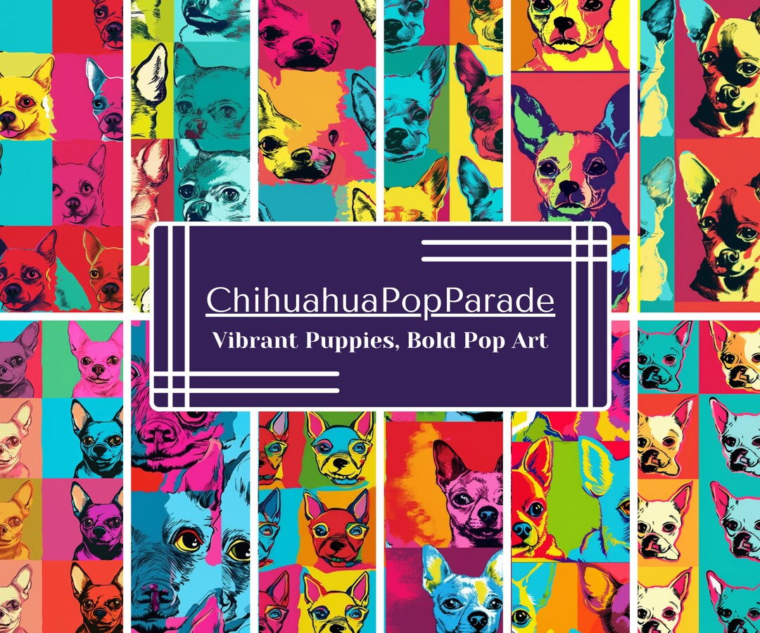 Cute Puppy Digital Pattern Pack, Pop Art Chihuahua, Warhol-inspired ...