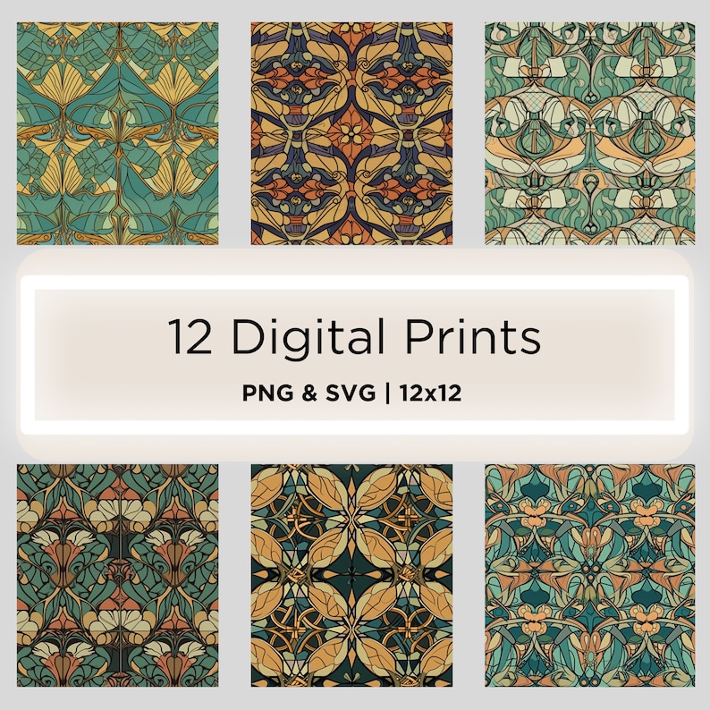 Geometric Art Nouveau Digital Paper 12 Seamless Digital Etsy