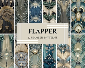 Flapper art-decopatronen: kralenfranjes en waaiermotieven (digitaal)