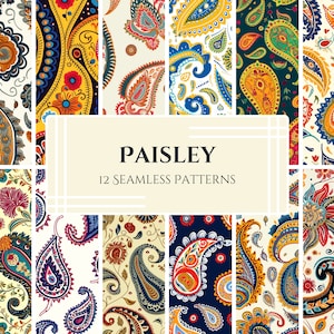 Boho-Chic Indian Paisley Patterns - Modern Color Palette - Digital Download PNG - Ethnic Textile Design Pack Fabric, Wallpaper, Crafting