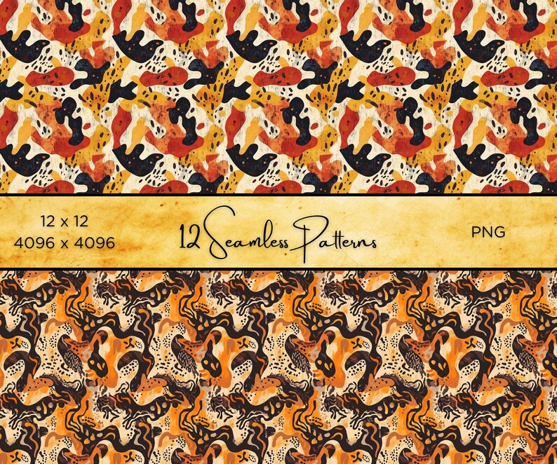 Earthy Batik Seamless Patterns: Retro 70s Boho Prints (PNG Digital ...