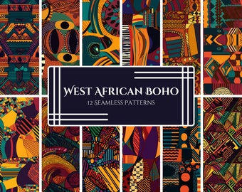 Ankara-Inspired Afrocentric Design - 12 Vibrant African PNG Digital Papers - Ethnic and Geometric Patterns, Kente Digital Patterns