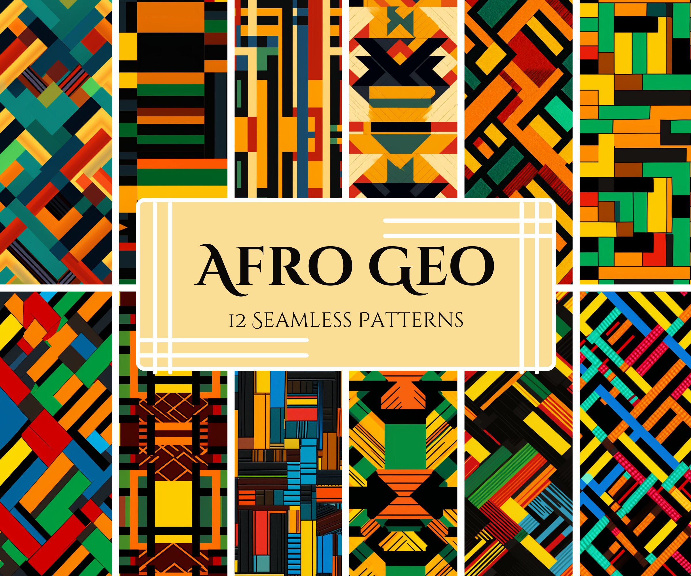 Ankara-Inspired Afrocentric Design - 12 Vibrant African PNG Digital Papers - Ethnic and Geometric Patterns for Crafts / Scrapbooking