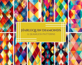 Pakket met harlekijnruitpatroon: 12 kleurrijke geometrische png-ontwerpen (digitale download)