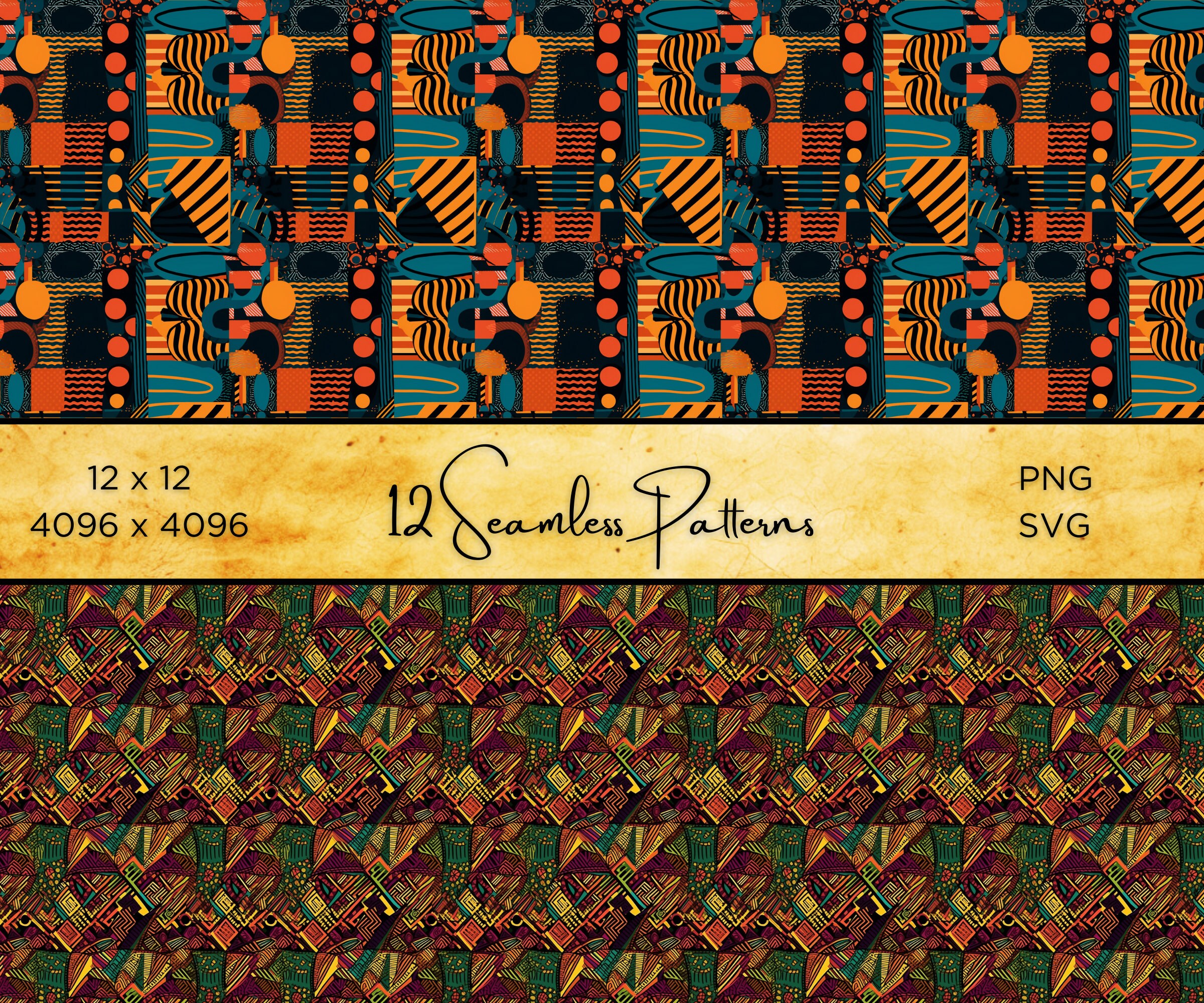 Ankara-inspired African Digital Paper: 12 Vibrant Geometric PNG ...