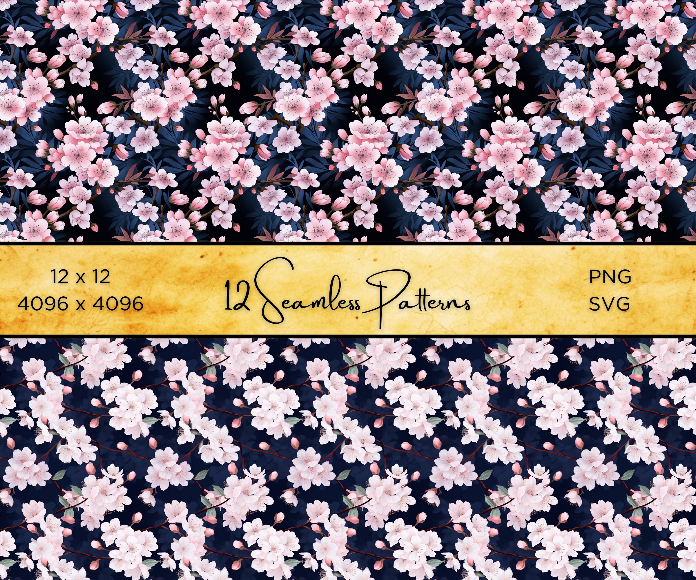 Japanese Cherry Blossom Digital Patterns Sakura Watercolor Set, Spring