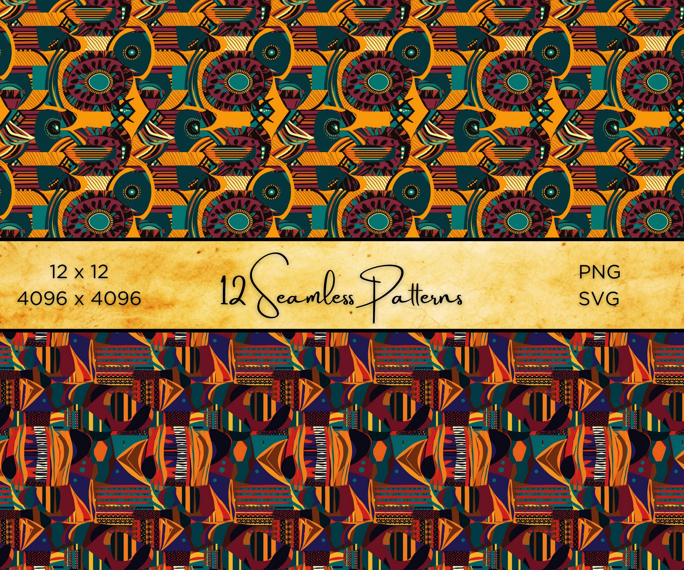 Ankara-inspired African Digital Paper: 12 Vibrant Geometric PNG ...