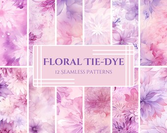 Bundel aquarel bloemmotief: roze en paarse tie-dye (png-bestanden)