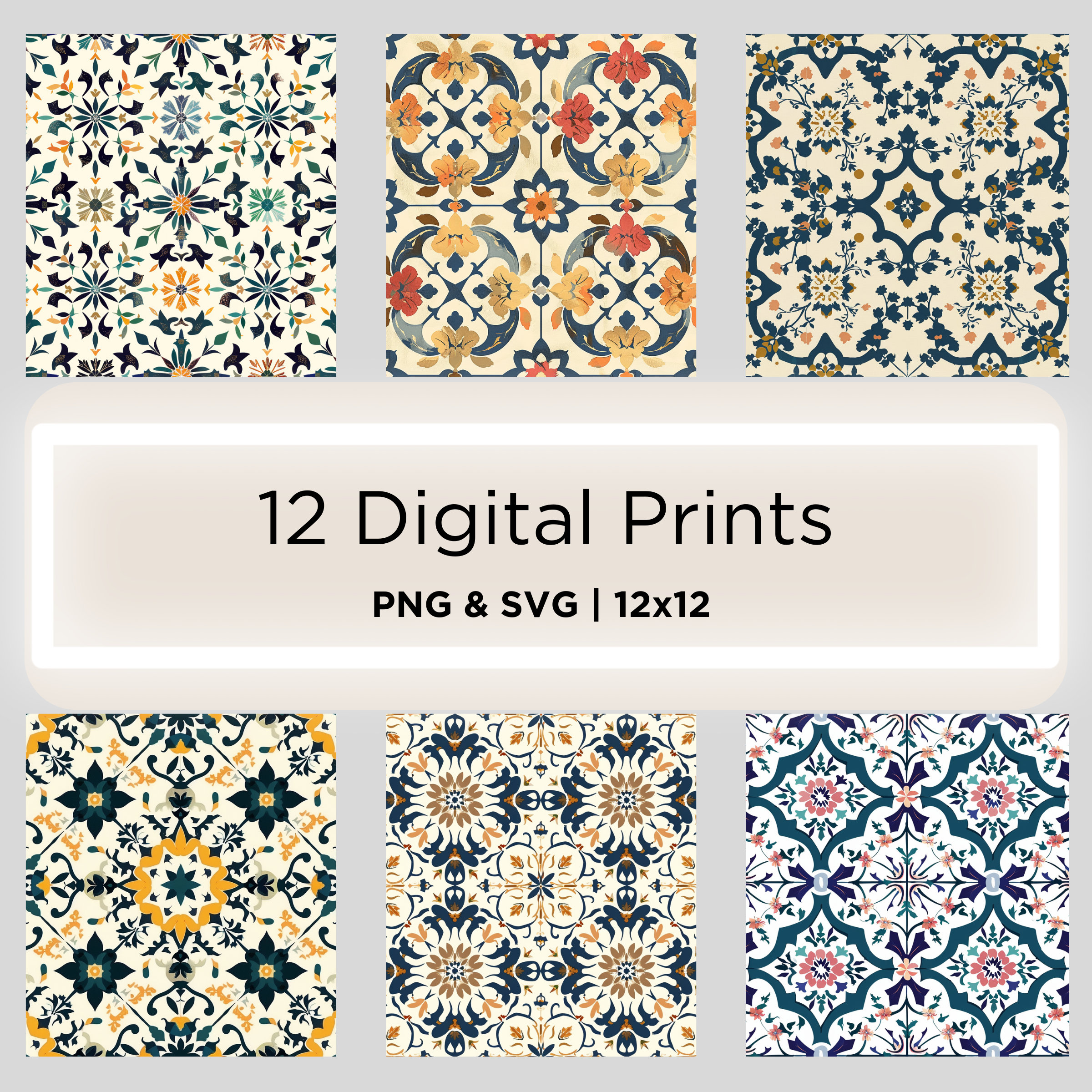Andalusian Tile Pattern Pack: Floral & Arabic Motifs (PNG) - Etsy