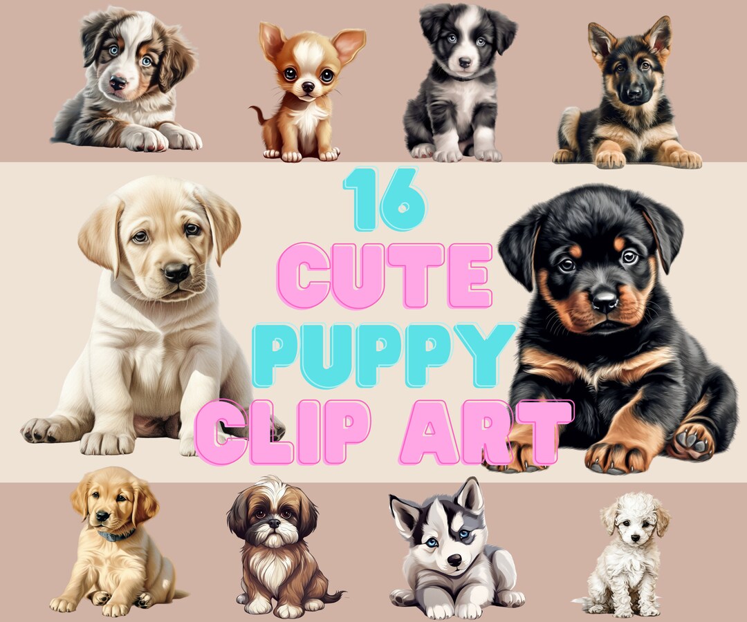 Cute Puppy Clipart Pack - 16 Dog Breeds - Printable Stickers ...