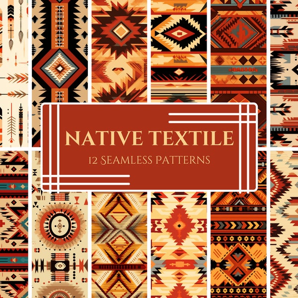 Native American Inspired Digital Patterns Pack – Earthy Geometric Designs | PNG & SVG | Boho Southwestern Textile Motifs - Set of 12