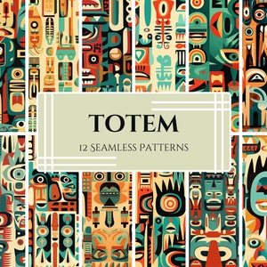 Indigenous Totem Pole Meets Picasso - 12 Cubist-Tribal Patterns in PNG for Crafts, Wallpapers, Art Projects and More