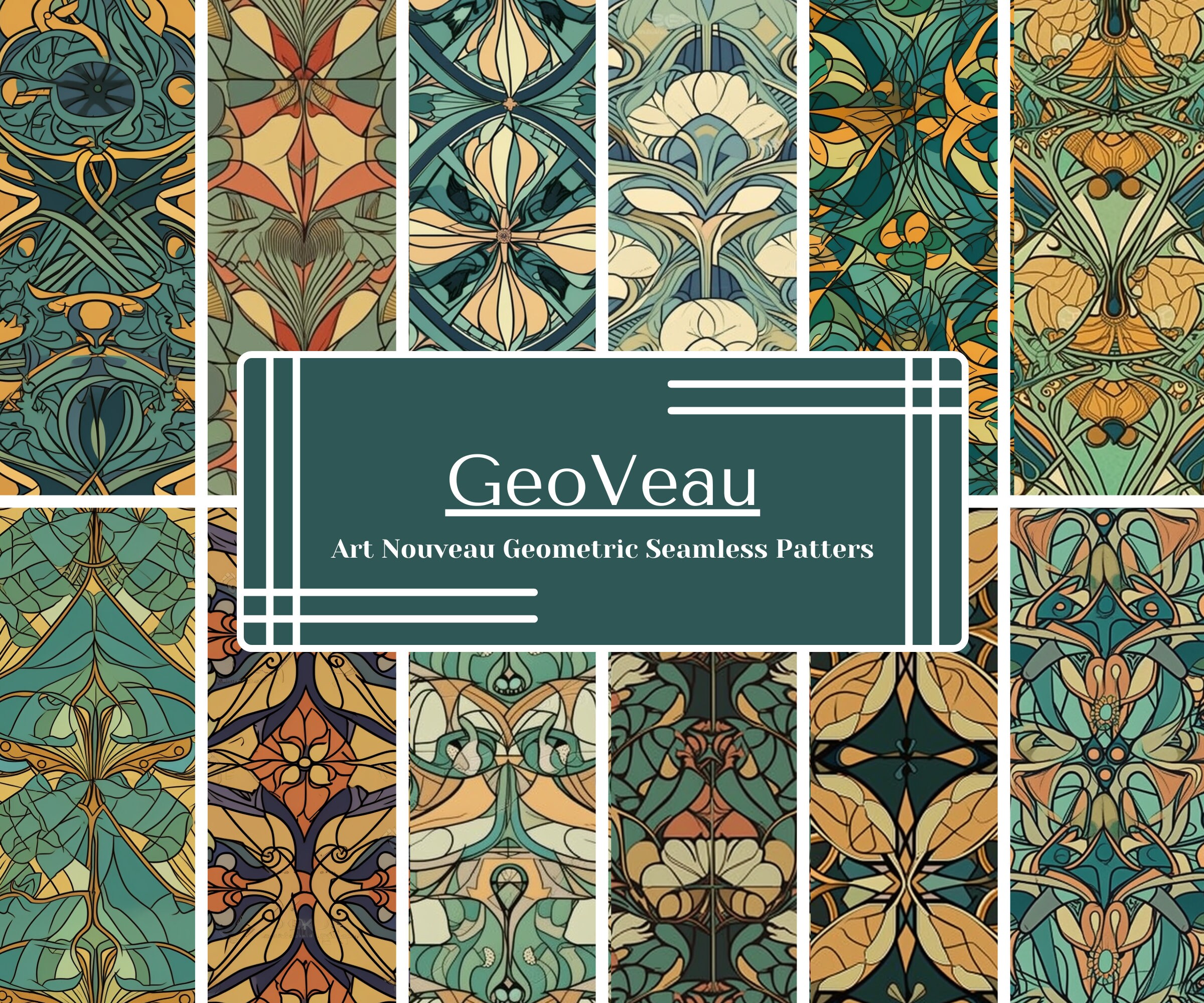 Geometric Art Nouveau Digital Paper 12 Seamless Digital Geometric