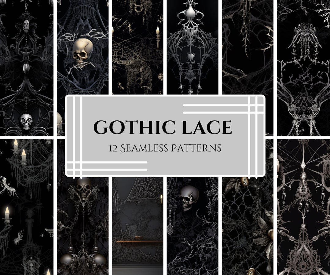 Gothic Lace Digital Pattern Pack: Spiderwebs, Bats, Chandeliers (PNG ...