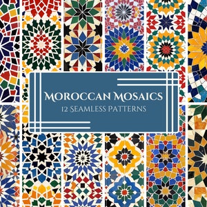 Pack de papier numérique mosaïque marocaine vintage, carreaux méditerranéens rustiques, motifs géométriques imprimables pour le scrapbooking, fabrication de cartes, PNG