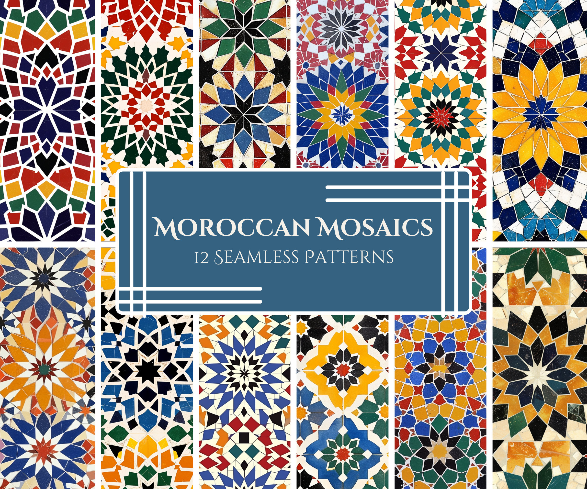 Vintage Moroccan Mosaic Digital Paper: Geometric Tile Patterns (PNG) - Etsy