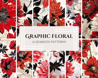 Pakket met rood en zwart bloemenpatroon: gedurfde grafische png (digitale download)