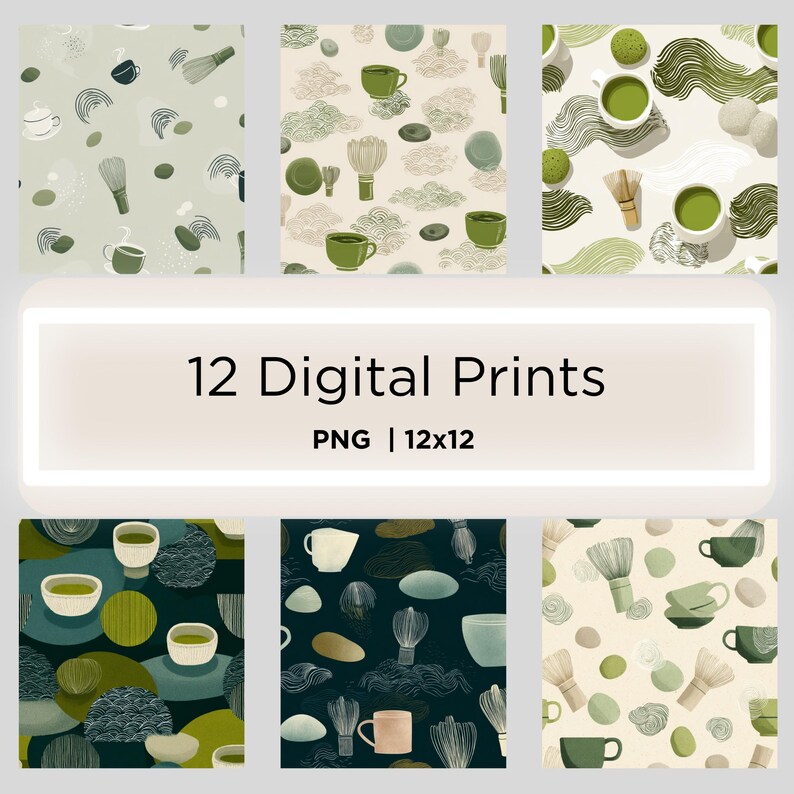 Matcha Tea PNG Pattern Pack: Japanese Zen Seamless Backgrounds (digital ...
