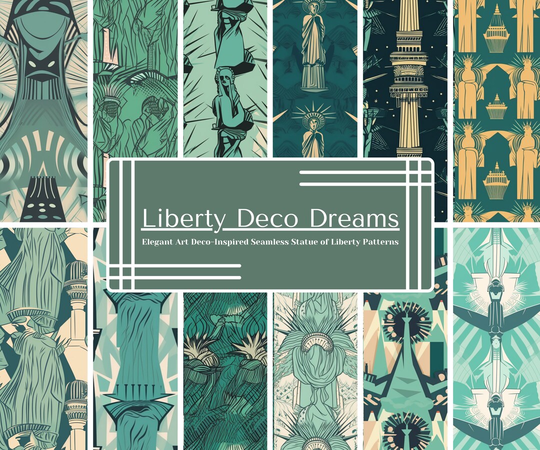Statue of Liberty Art Deco Patterns 12 Seamless, Eyecatching Digital