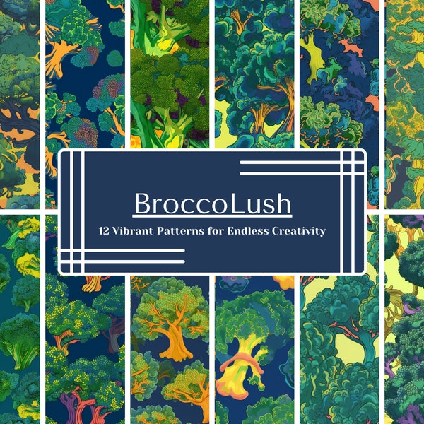 BroccoLush - 12 Vibrant Broccoli Seamless Patterns - Minimalist Digital Designs - DIY Projects, Home Decor, Crafts - Instant Download